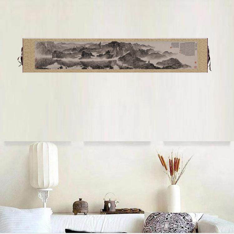 傅抱石云台山图卷卷轴挂画国画山水名画复制品中式书房玄关装饰画