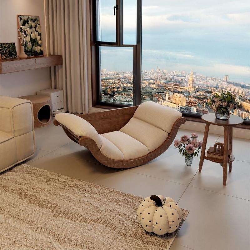 实木月亮摇摇椅成人午休躺椅多功能茶几阳台休闲可睡觉懒人沙发