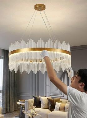 全铜高端不锈钢LED现代简约轻奢水晶客厅灯圆形灯具餐厅卧室吊灯