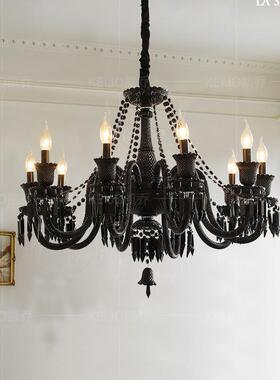 水晶吊灯客厅灯欧式餐厅卧室灯法式楼梯灯led黑色奢华别墅大厅灯