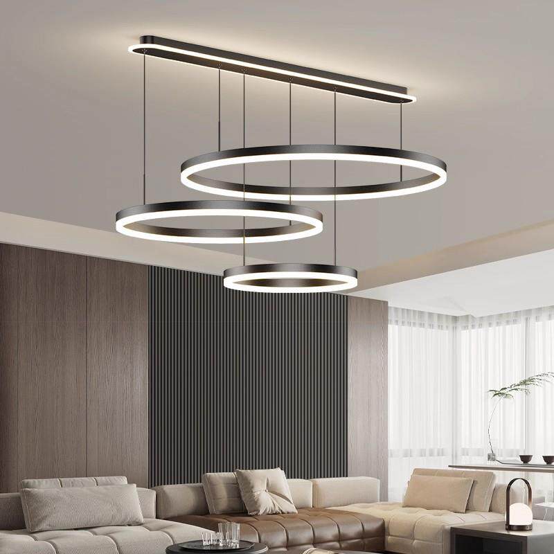 客厅灯2025年现代简约圆圈形吊灯全光谱护眼光源餐厅灯具多头设计