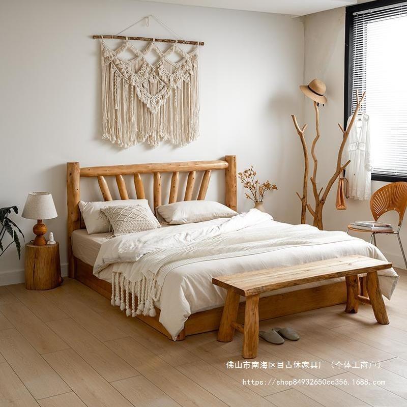 原生态1.2米单人床全实木民宿客栈酒店商用卧室大床双人床2米x2米