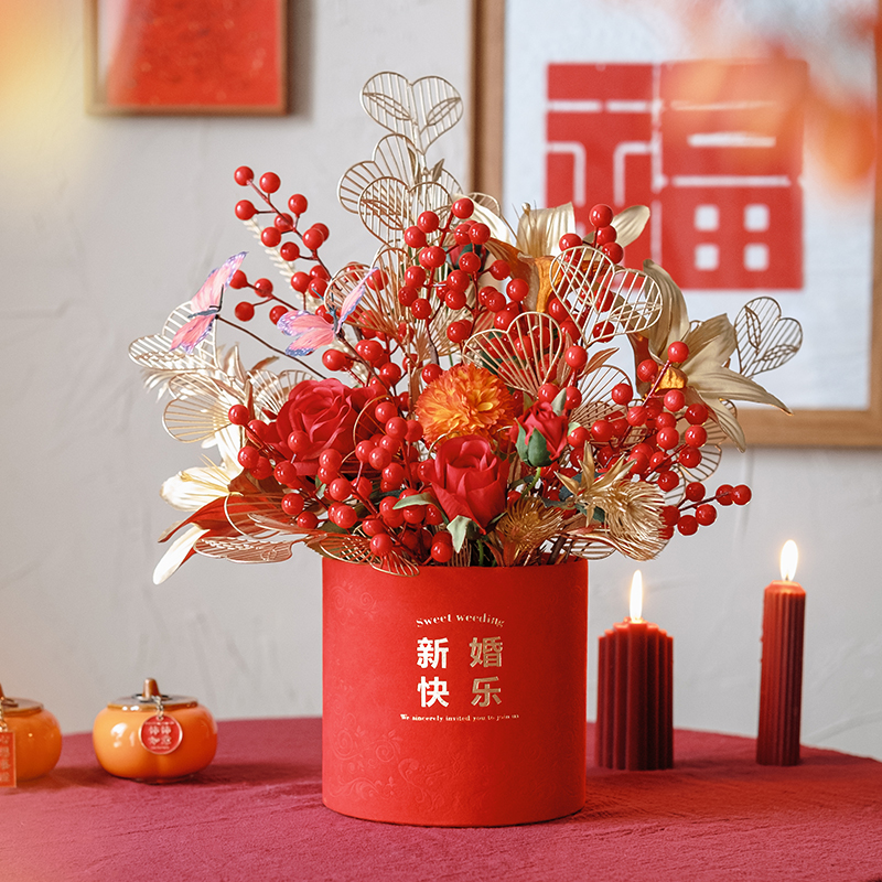 新年过春节宵花抱抱福桶仿真花艺
