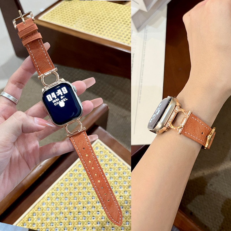 适用苹果iwatch S10手表S9表带O型拼皮表带S8/7/6/5/4/3高级感轻奢Ultra3/2运动简约41mm/38/45女款腕带