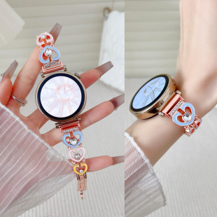 4magic2轻奢小众金属 pro小香风爱心钻链watch3 爱心镶钻华为表带适用华为GT6手表GT5 GT4表带GT3