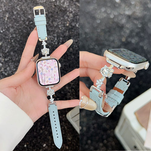 适用苹果镶钻KT真皮表带