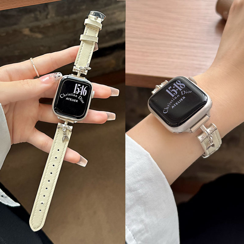 适用苹果鱼尾吊坠真皮表带