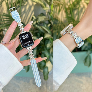 适用苹果iwatch S10表带S9手表S8/7/6/5/4/3/2老钱风星星牛仔表带Ultra3 2女款腕带38mm/40/42/46高级感轻奢