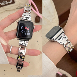 适用苹果iwatch S10手表S9表带S8镶钻KT金属S76543手镯表带Ultra2女款新SE透气高级感表带