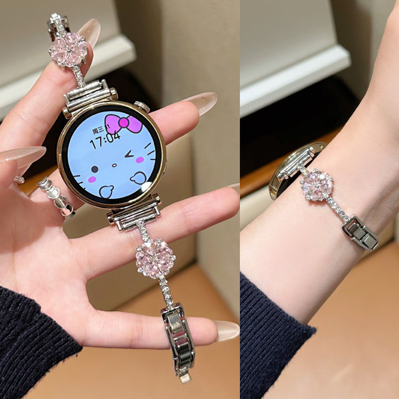 满钻花朵表带适用华为GT6手表GT5/GT4表带GT3 pro小香风手链watch5/3/4magic2轻奢FIT4/3小众手环11/10金属