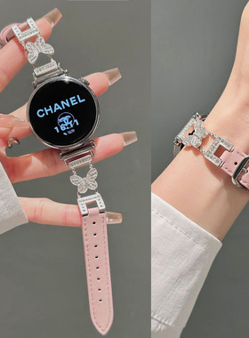适用OPPO X2mini手表4pro表带女生3真皮新款watch5满钻蝴蝶vivo手表watch GT轻奢高级感iQOO watch3表带