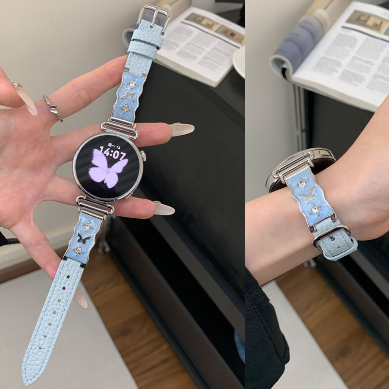 适用华为GT6手表gt5表带gt4镶钻蝴蝶watch5/4/3荔枝纹gt3/2真皮女腕带fit4/3轻奢4pro透气手环11/10/9荣耀5i