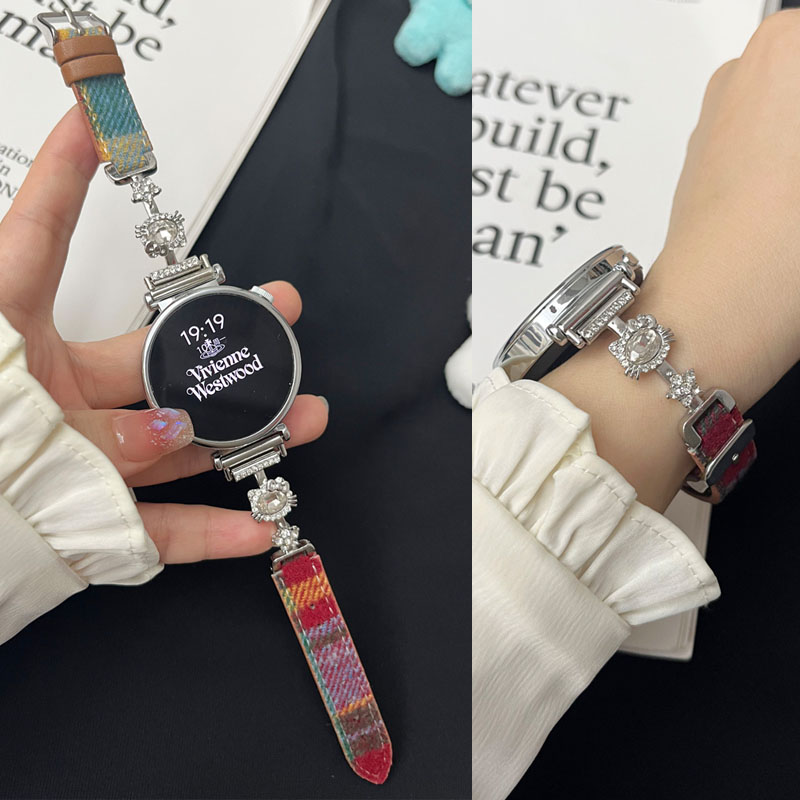 适用华为彩虹毛呢真皮表带