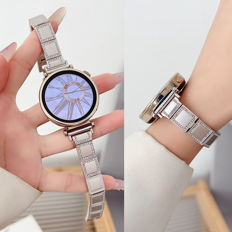 适用华为镶钻方块金属表带