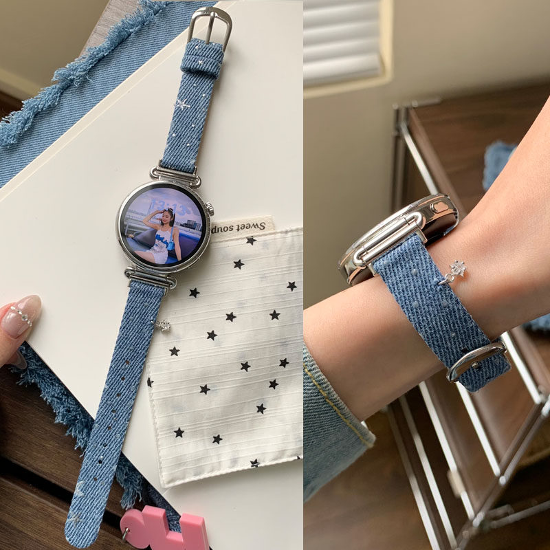 适用GT6华为GT5 pro手表GT4表带gt3星星挂坠牛仔watch4/3女新款荣耀5 Magic2运动腕带手环11/10替换Fit4透气