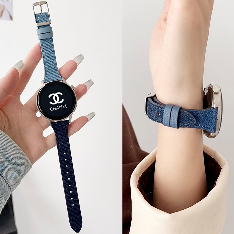 适用华为GT5表带watch 4/3pro/4pro牛仔拼真皮FIT 3/2表带GT4/GT3简约细款表带荣耀magic手环9/8运动表带