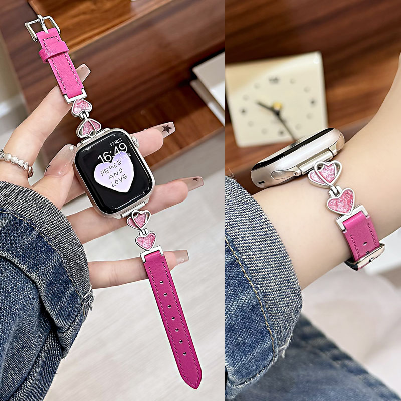 适用苹果iwatch爱心真皮表带