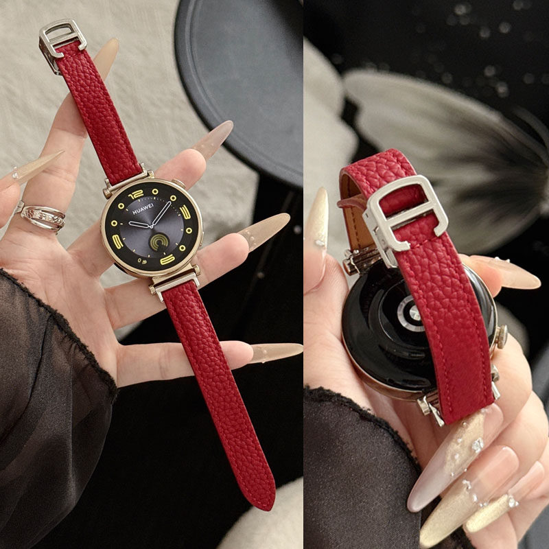 适用华为GT6手表GT5 pro表带GT4真皮FIT4荔枝纹磁吸扣GT女细款腕带Watch4/3/2荣耀透气运动高级手环11/10表带