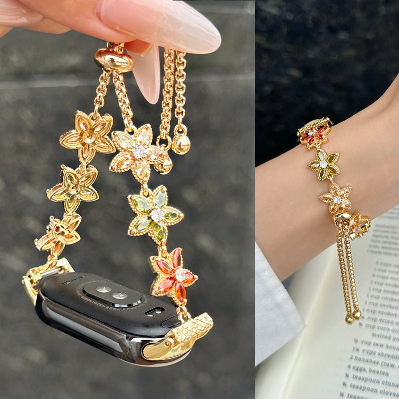 适用小米手表手环9表带9pro五叶花带钻手环8/8pro轻奢高级感女款腕带可替换带