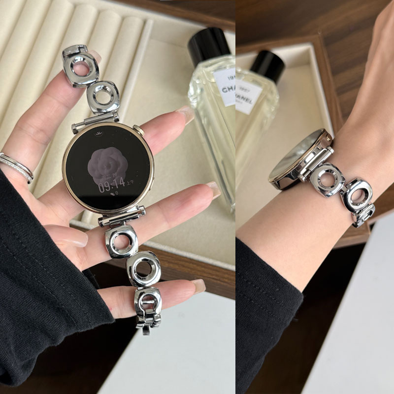 适用华为GT5手表GT4表带设计款圆孔金属表带gt3/2经典watch 4/3高级感proFit4/Fit3女替换带轻奢时尚手环10/9