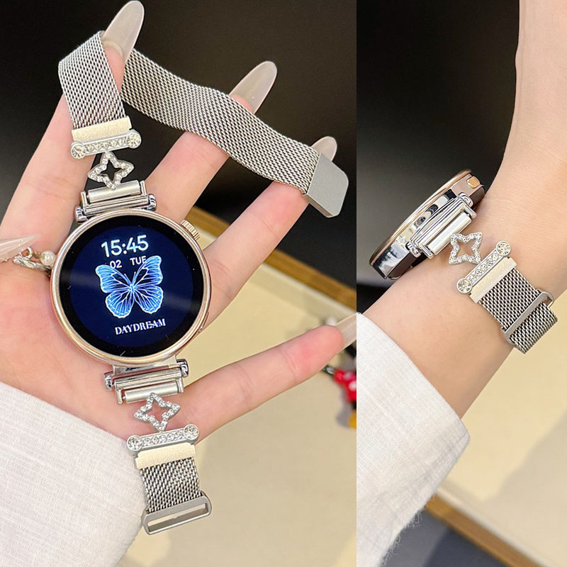 适用华为GT5手表GT4表带gt3镶钻四叶草pro金属磁吸表带watch5/4/3女款腕带荣耀Magic新款手环10替换带Fit4