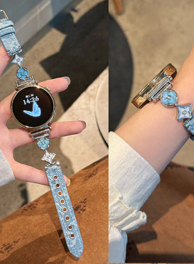 适用VIVO Watch5手表GT表带1女生3新款OPPO X2 mini四叶草真皮牛仔4Pro手表watch GT2细款2透气iQOO watch3