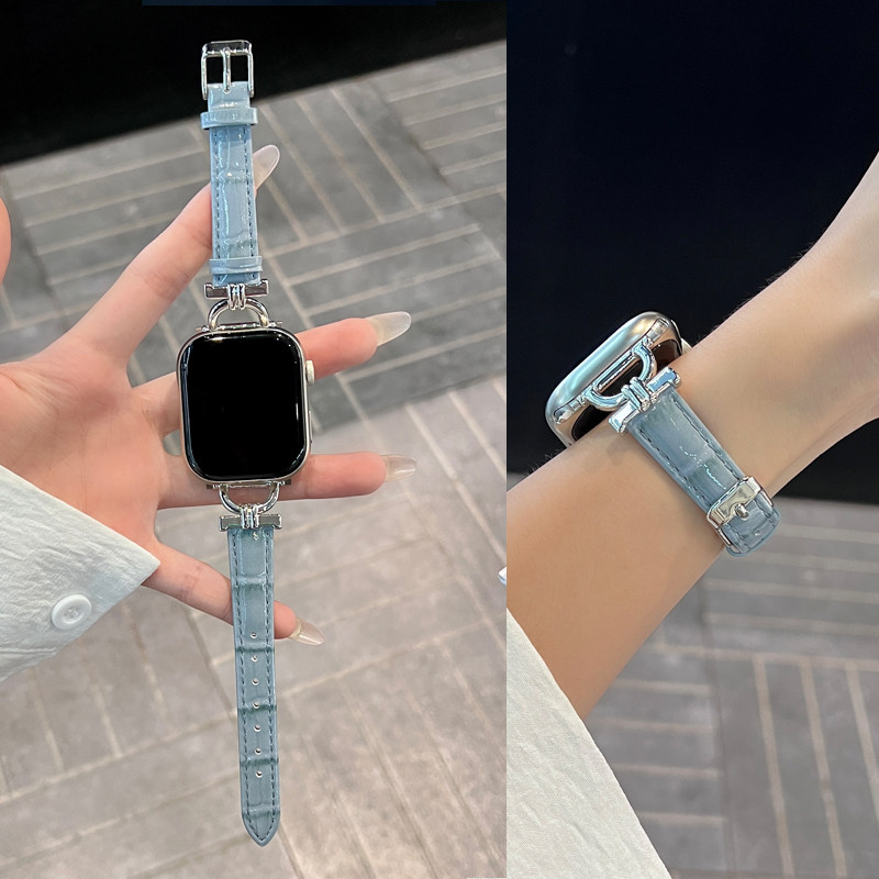 适用苹果iwatch S10手表S9表带冰面鳄鱼纹皮质表带S8/7/6/5/4/3高级感轻奢Ultra3/2手链式替换带41mm/38/45