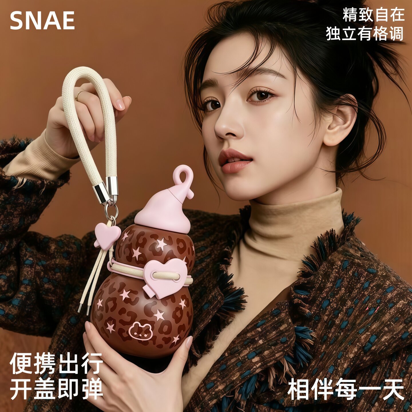 豹纹葫芦保温杯2026新款女高颜值高级感吸管杯316不锈钢便携水杯