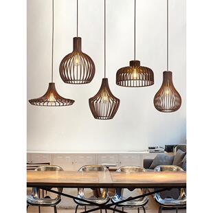 覆古侘寂风实木吊灯创意个性餐厅咖啡厅民宿店铺商用胡桃木色灯具