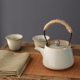 米黄提梁壶简约办公室客厅陶瓷茶壶功夫茶具开片泡茶壶家用单壶