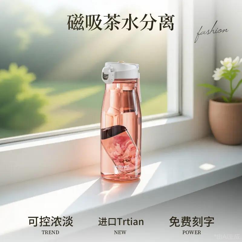 诺百纷情侣磁弹泡茶杯茶水分离大容量可携式耐高温户外旅行喝茶水