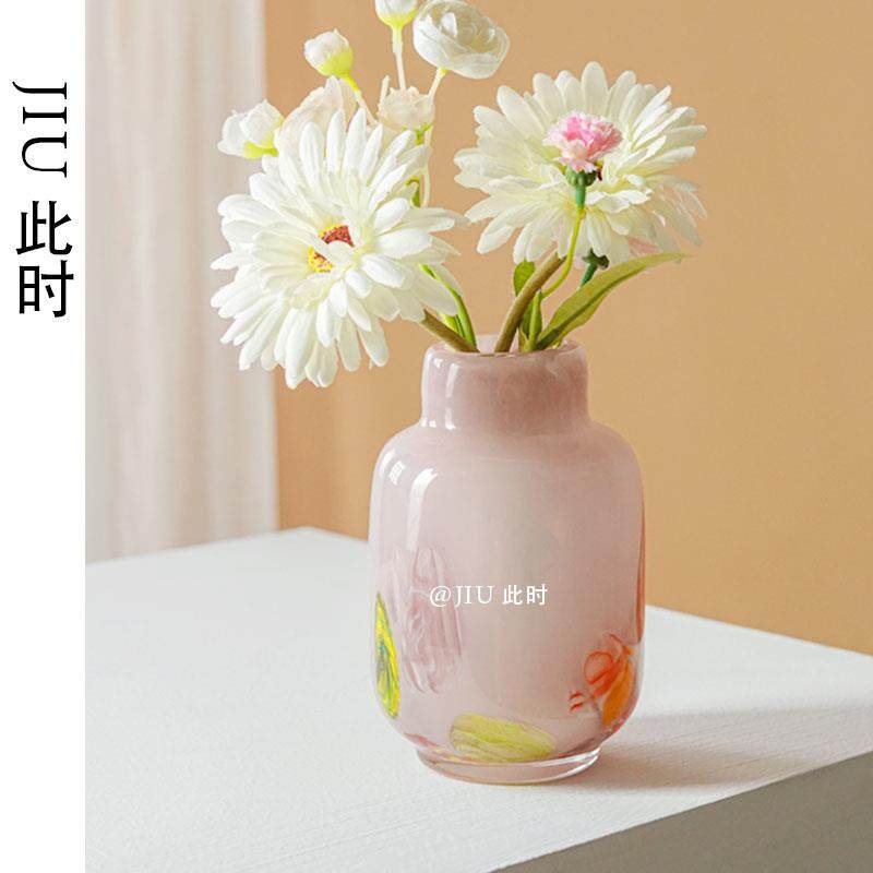 JIU此时 | 北欧彩色点点玉粉肌理中古花瓶复古手工琉璃艺术插花器