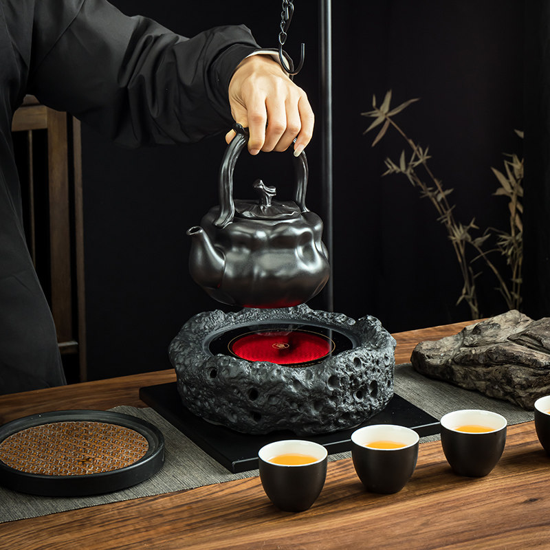 沅鱼石窟电陶炉煮茶家用遥控按键煮茶炉小型室内复古居家简约套装