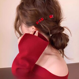 红色闪钻蝴蝶结发夹女前额刘海夹头饰2026新款高端新年侧边夹发卡
