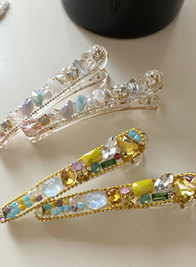 韩国新款少女心黄色系闪闪一字夹发夹刘海侧边夹头饰亮色碎发夹