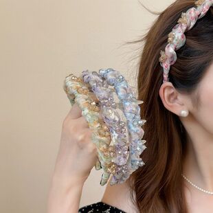 精致轻纱水钻波浪高颅顶发箍女带齿防滑碎发洗脸头箍压发发卡发箍