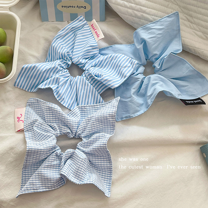 韩系蓝色方巾马尾发圈