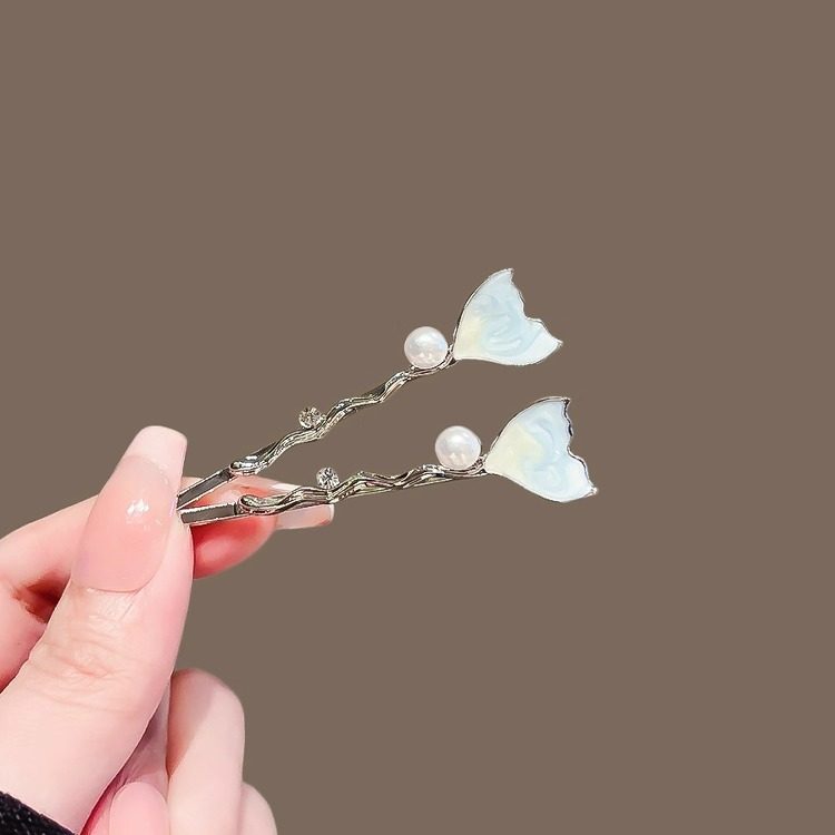 海蓝精致珍珠鱼尾发夹女2025新款简约时尚一字夹侧边发卡碎发夹子,饰品/流行首饰/时尚饰品新,发饰,淘宝优惠券,粉丝福利购,淘宝优惠卷