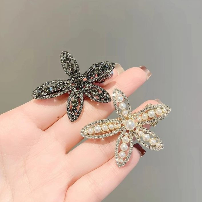 精致珍珠花朵发夹侧边夹