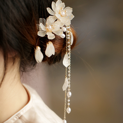 清新玉兰花流苏侧边边夹