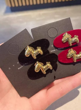 秋冬植绒小马发夹边夹侧边刘海夹子椭圆红色新年发卡鸭嘴夹子发饰