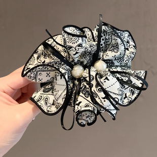 韩系新款复古印花懒人弹簧夹高级感气质优雅顶夹半扎发夹时尚抓夹