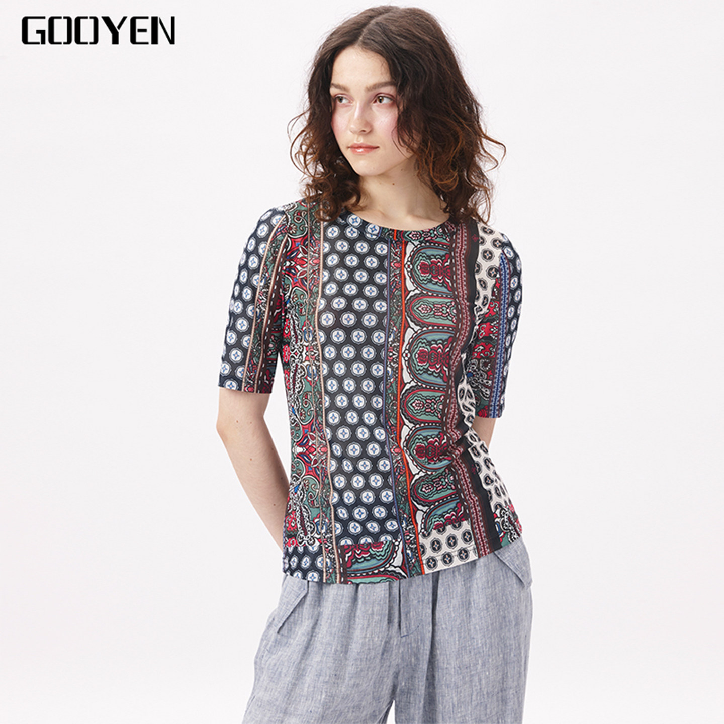 Gooyen|古源 专柜正品 【倾城之恋】度假风圆领短袖T恤休闲服