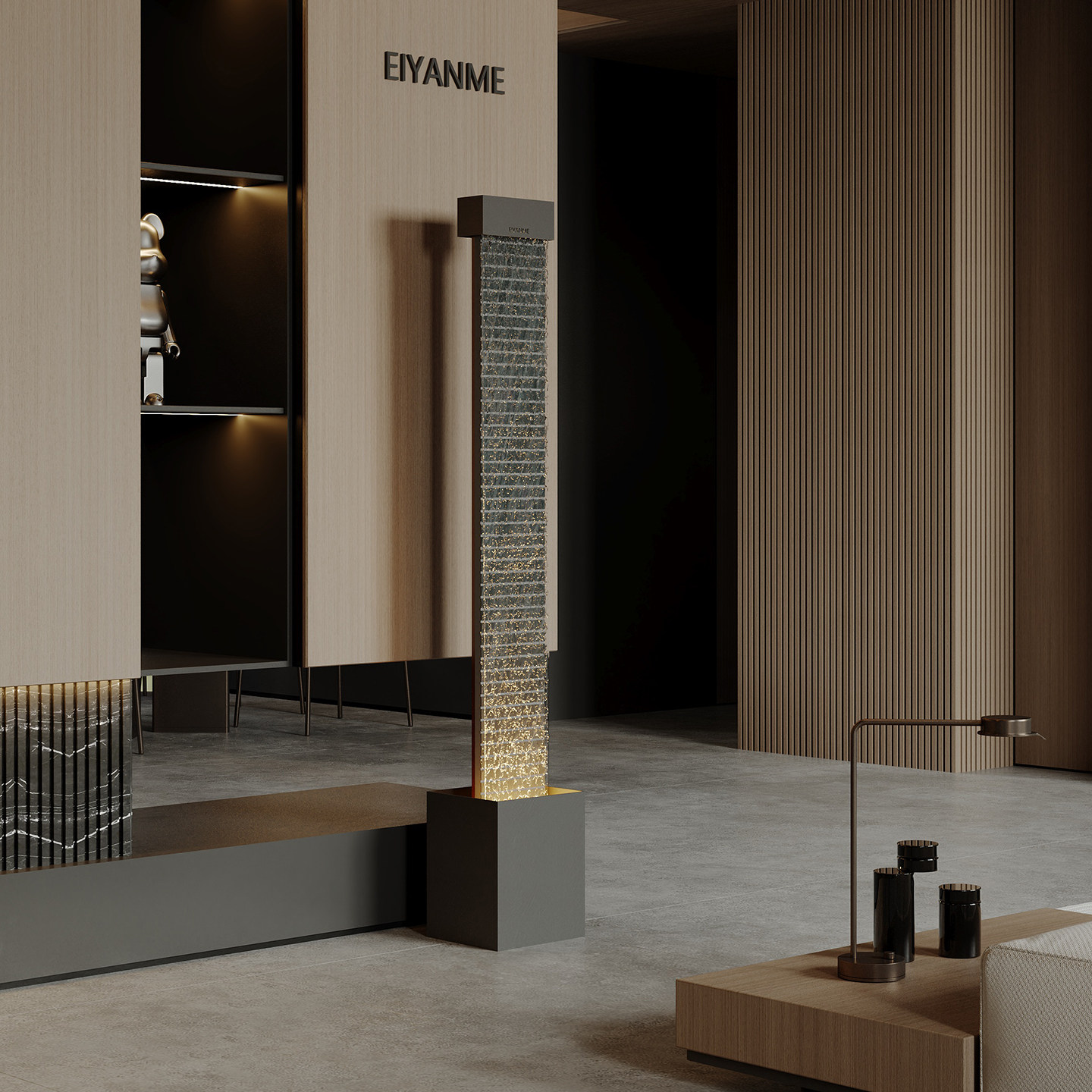 现代流水摆件电视柜大型生财落地水幕墙装饰轻奢客厅玄关循环水景