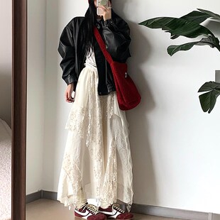 多裁片重工蕾丝网纱半身裙女2y025春夏新款大摆a字不规则小众长裙