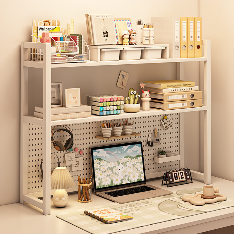 桌面多层简约书架l多功能学生书桌上收纳置物架铁艺洞洞板可放桌,收纳整理,书桌收纳置物架,淘宝优惠券,粉丝福利购,淘宝优惠卷