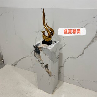 大理石石柱雕塑摆台客厅玄关酒店展厅摆件工艺品装饰岩板底座现代