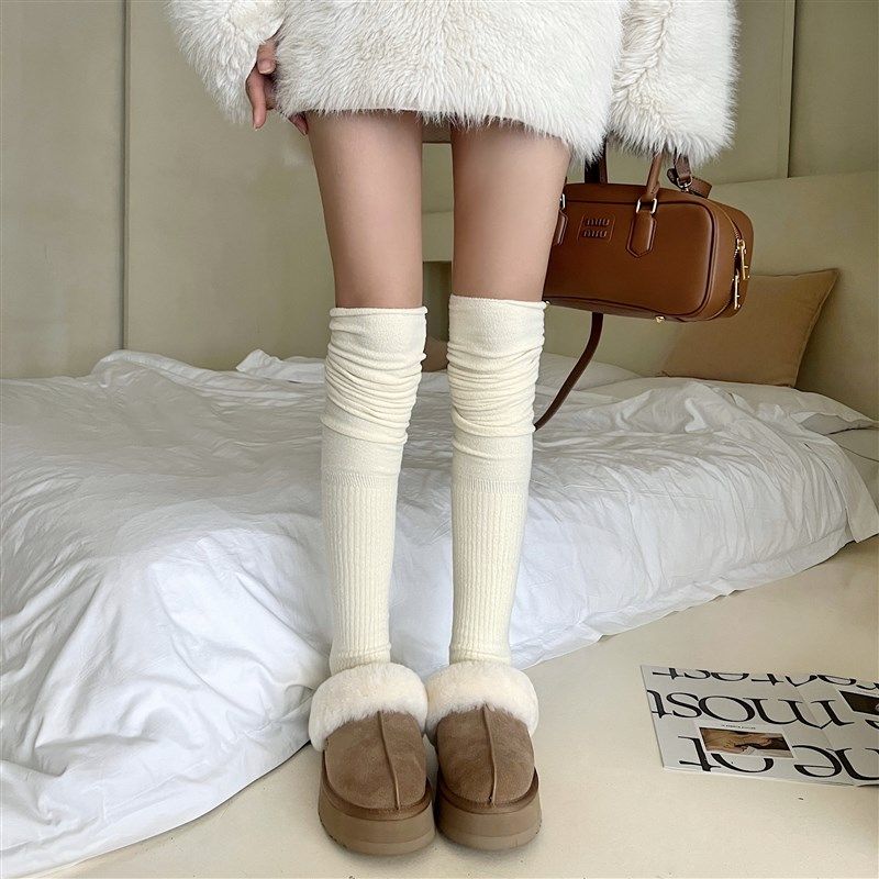 拼接过膝c袜女秋冬加绒保暖长筒靴袜加厚加长堆堆袜护膝腿套奶白,女士内衣/男士内衣/家居服,长筒袜,淘宝优惠券,粉丝福利购,淘宝优惠卷