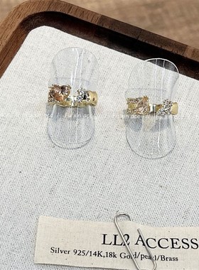 秋冬新款爱心锆石戒指女轻奢小众蓝金色水滴食指戒高级感百搭手饰