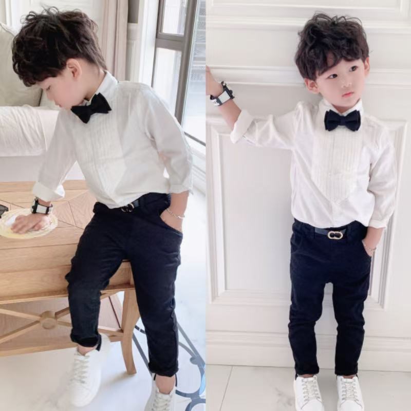 男童礼服衬衫童装钢琴主持人演出服英伦长袖O白色衬衫花童儿童衬
